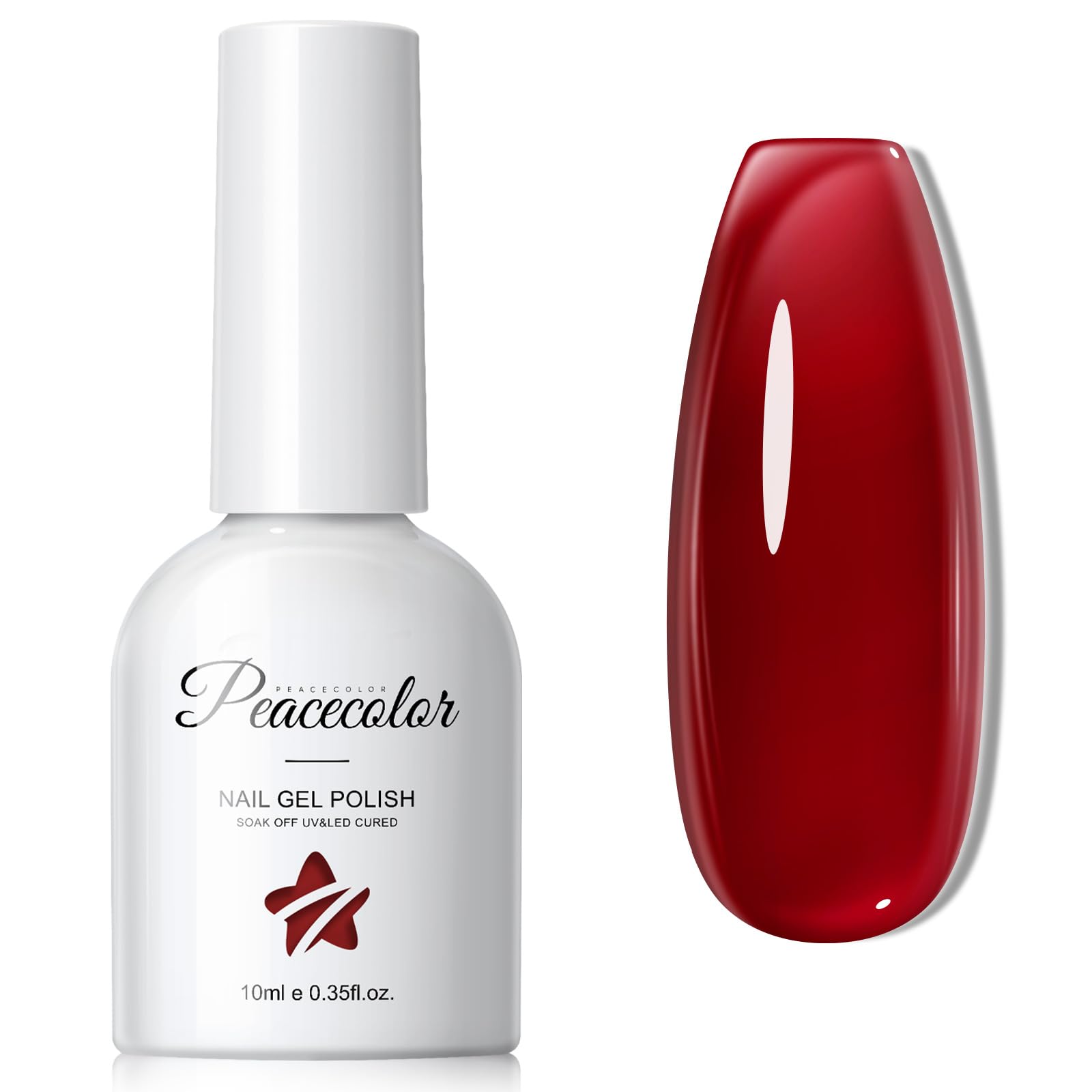 Peacecolor Vernis Gel UV Semi Permanent Tansparent Rouge Foncé After Soak Off 10ML Vernis à Ongles Plastique 300VD