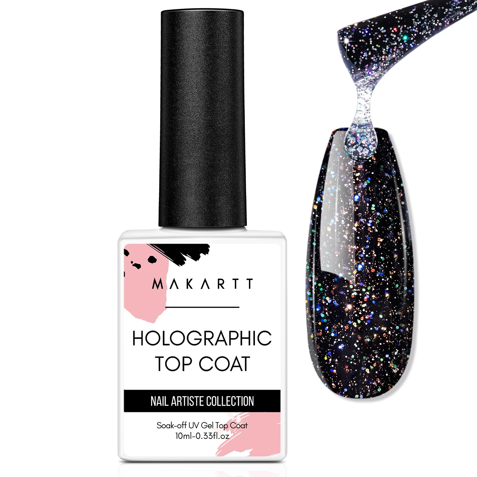Makartt Gel Vernis à Ongles Glitter Top Coat Réfléchissant - Finition Brillante Longue Durée pour Manucure Artistique - 