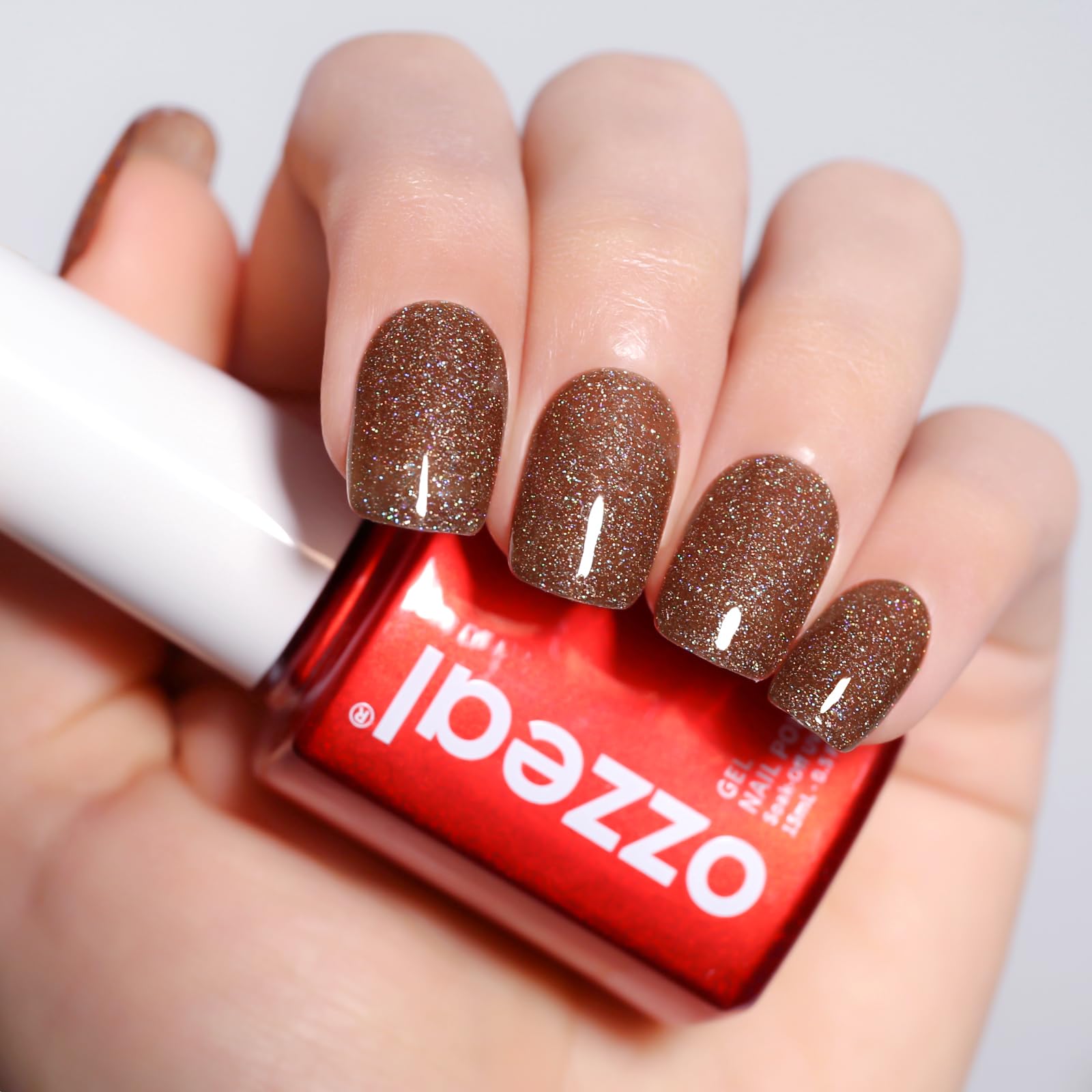 Ozzeal Vernis Semi-Permanent Glitter Marron Iridescent, Gel UV/LED 15ML Finition Miroir Étincelante, Parfait pour Le Ver