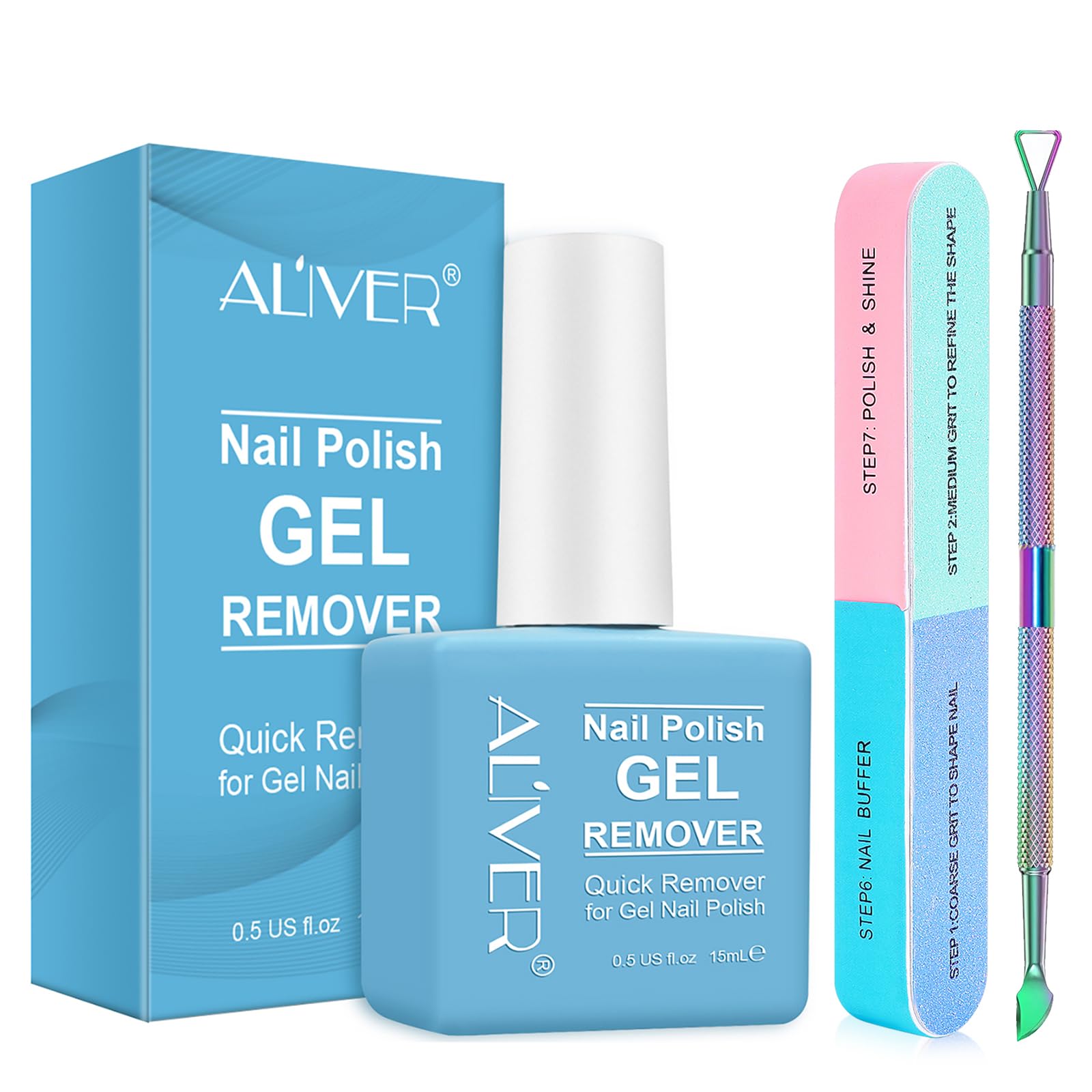 Magic Removéral Semi Permanent pour Vernis Gel avec Bloc Polissoir Ongles et Grattoir à Cuticules - Retrait Facile et Ra