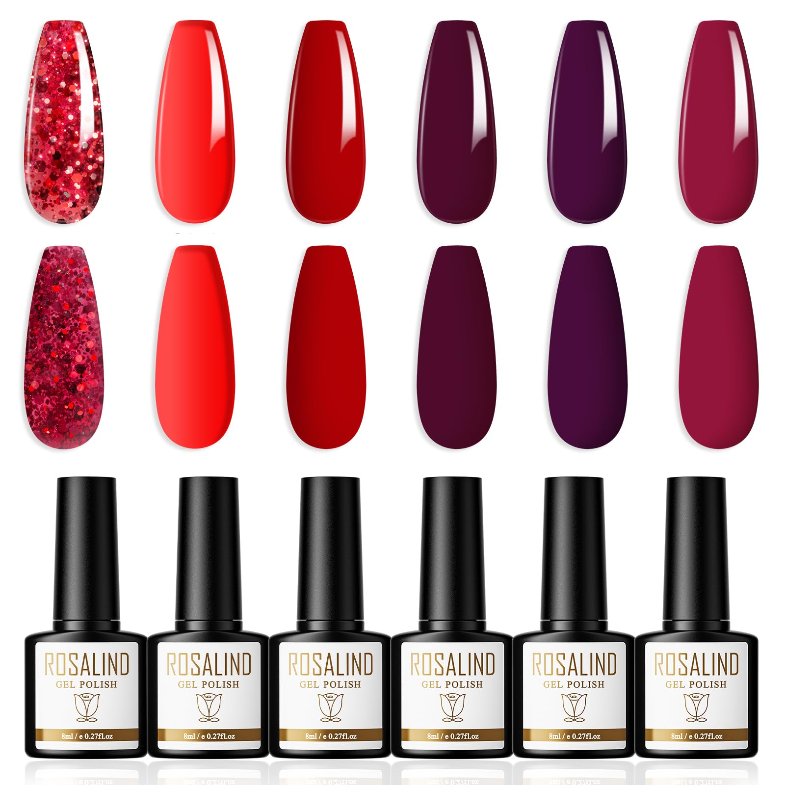 ROSALIND Vernis à Ongles Gel UV Semi Permanent Rouge Foncé Pailleté Soirée Glamour, 8ml
ROSALIND Vernis à Ongles Gel UV 