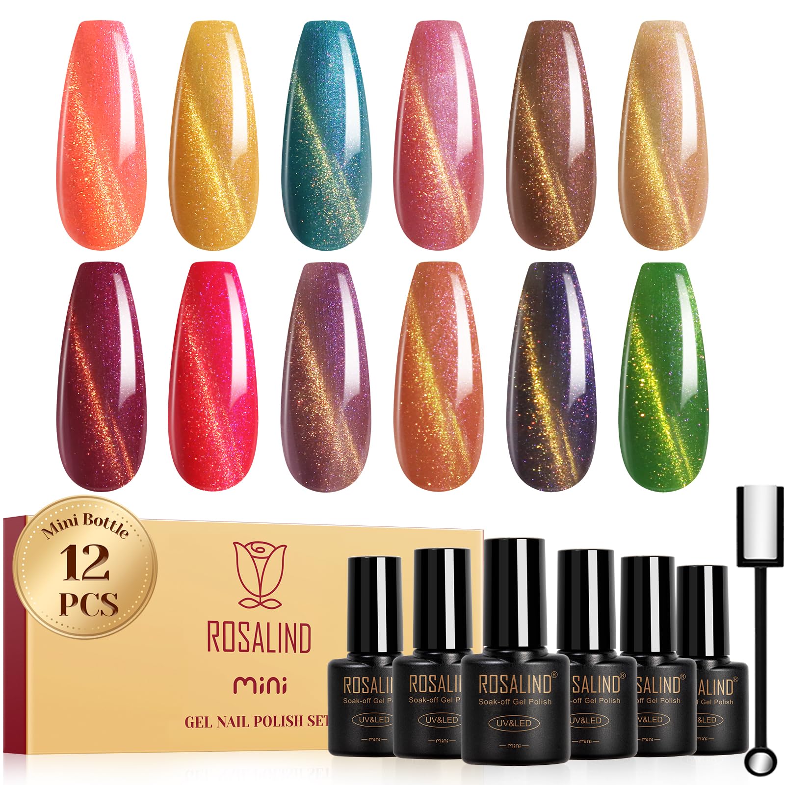 ROSALIND Vernis Semi Permanent Magnétique, 12 Couleurs Soak-off Mini UV/LED, Cadeau pour Femme