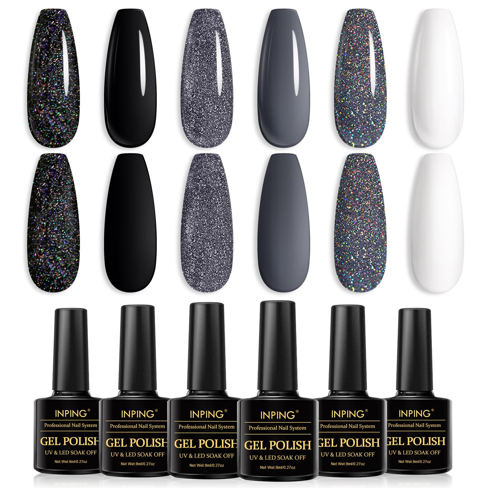 Vernis semi permanent INPING Noir 8ML Pour Femmes Nail Art Soak Off UV/LED
