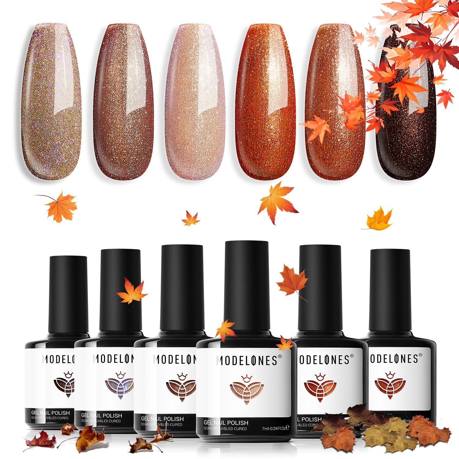 Vernis à Ongles Semi Permanent Paillettes Argent Nude Marron 6 Couleurs Soak Off Gel Polish Scene Nail Art Brand Modelon